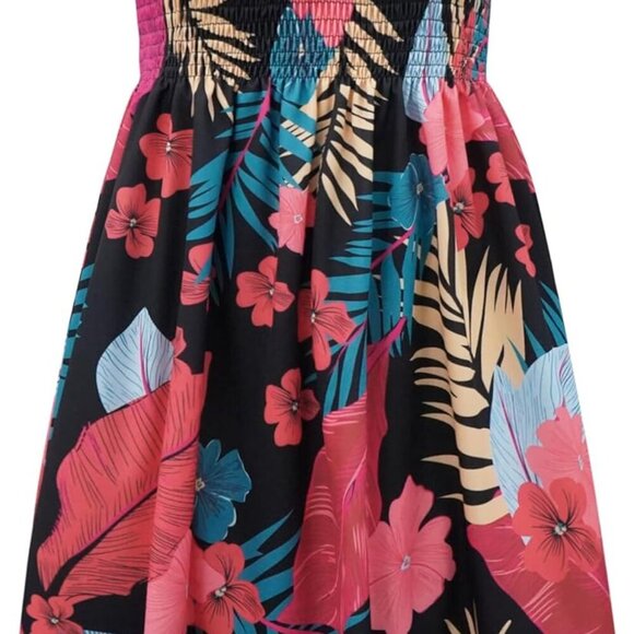 Women's Summer Strapless Sundress Beach Cover Up Flowy Tube Top Dress - Picture 3 of 6